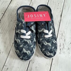 Josiny Kids's NWT Blue Dinosaur Print Sneakers Canvas Lace-Up Shoes Size 12